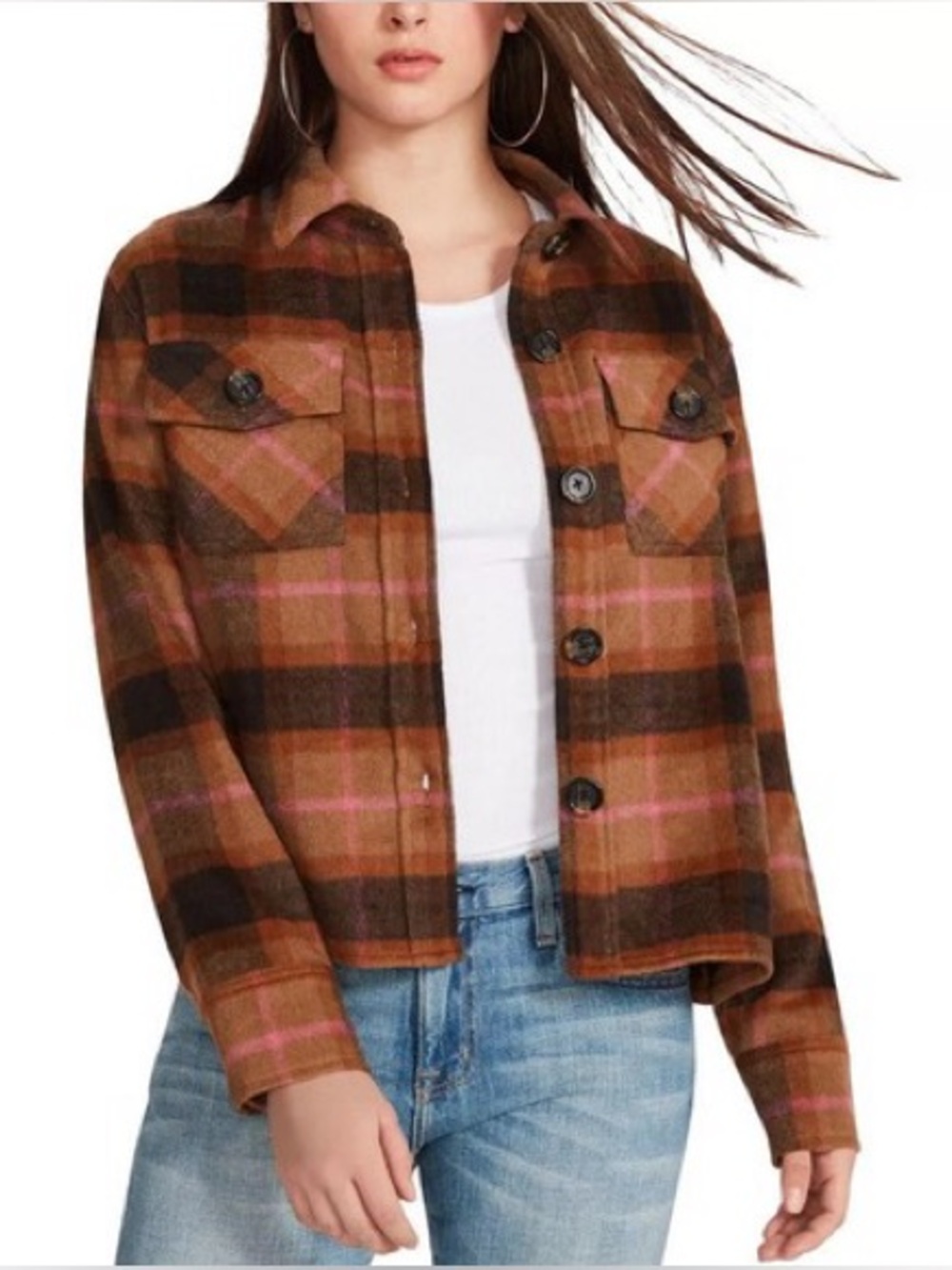 BB Dakota x Steve Madden plaid shacket top S